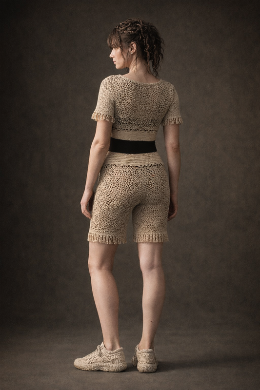 Tensengral Experimental Patterned Waistband Long Shorts and Horizontal Tube Shirt